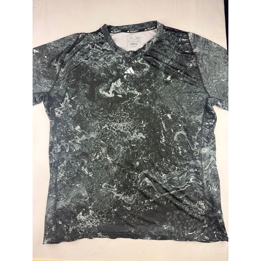 Adidas Techfit Shirt 2XL Black Marble Acid Wash Compression Training Tee